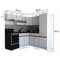 Bucatarie de Colt GENA NEW 10 DR. 190-200, Fara Corp de Cuptor, Wenge / Stejar Sonoma
